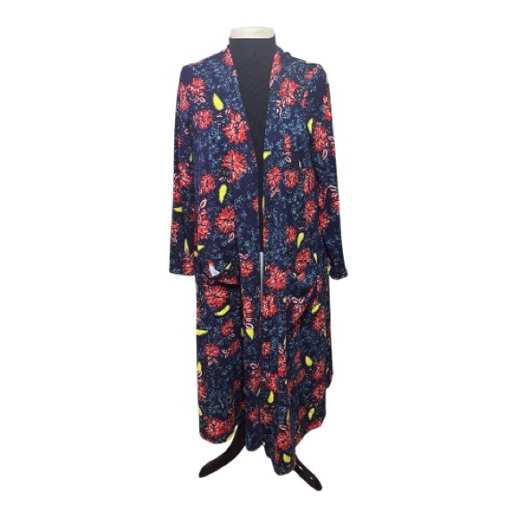 LuLaRoe Sweaters - LuLaRoe Navy and Red Bohemian Floral Frenzy Cardigan Size L